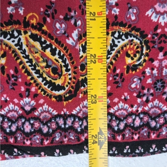 Abercrombie & Fitch Boho Split V Neck Black Red Paisley Border Print Blouse Med - Picture 9 of 11